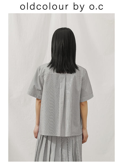 oldcolour【盛夏·胶囊系列】短袖衬衫女2022夏季竖条纹简约设计BO23011120B 商品图4