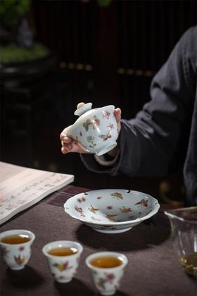 【蝶恋花香，千古流芳】粉彩描金蝶恋花品茗套组，景德镇重工手作，名匠新作，浪漫美好