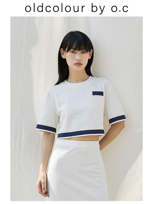 oldcolour【盛夏·胶囊系列】短袖T恤女2022夏季设计感短款简约BO23021126B 商品图0