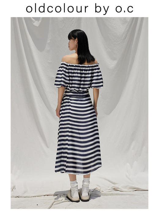 oldcolour【盛夏·胶囊系列】横条纹连衣裙夏一字领高腰设计BO23101127B 商品图4