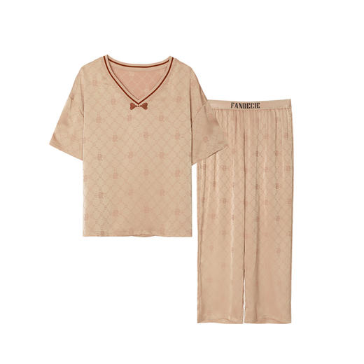 芬狄诗春夏国风印花睡衣女V领色丁薄款家居服套装FL00297 商品图4