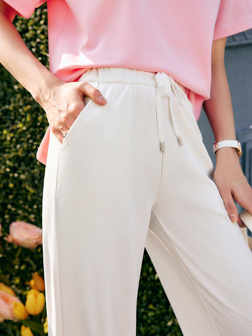 OLrain法式高级穿搭杏色休闲裤女夏季2022年新款直筒阔腿垂感长裤 商品图1