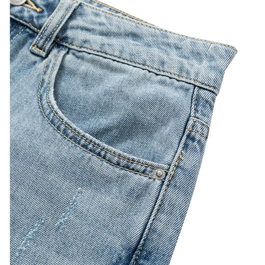 ELAND衣恋2022年夏款纯棉休闲直筒破洞牛仔裤EETJC25H5B 商品图3