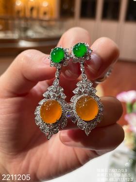 2211205，老坑艳绿+黄翡蛋面耳坠，具体价格微信咨询。