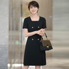 黑色短袖连衣裙女夏季新款职业通勤短袖气质方领中长裙 商品缩略图3