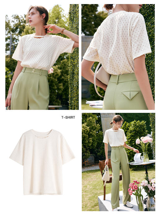 OLrain法式高级穿搭短袖白色T恤女夏222新款气质设计感针织上衣 商品图2