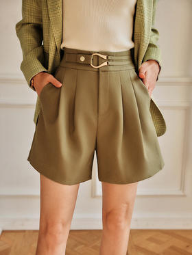 欧芮儿咖色休闲裤女春季2022新款高腰不规则直筒阔腿a字西装裤子