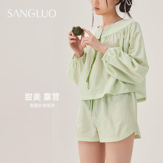 SANGLUO大橘大利桑蚕丝丝棉睡衣套装可外穿家居服 商品图2