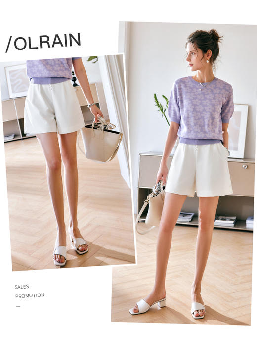 欧芮儿白色休闲裤女夏季2022年新款高腰气质阔腿设计感薄款短裤 商品图1