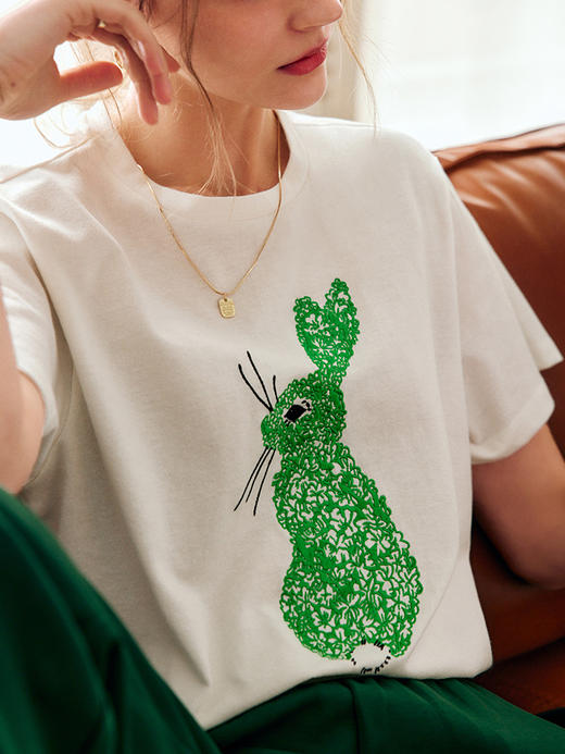 OLrain法式高级穿搭短袖T恤女夏季2022新款气质重工刺绣针织上衣 商品图0