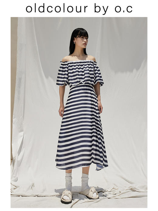 oldcolour【盛夏·胶囊系列】横条纹连衣裙夏一字领高腰设计BO23101127B 商品图2