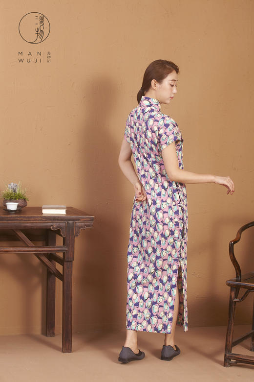 全棉连肩袖粉彩圆旗袍 商品图6