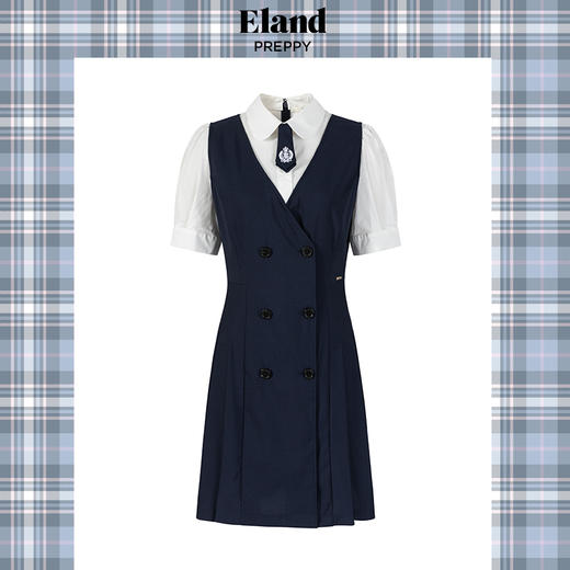 ELAND依恋2022年夏款假二件套领结百褶连衣裙EEOWC25H8M 商品图0