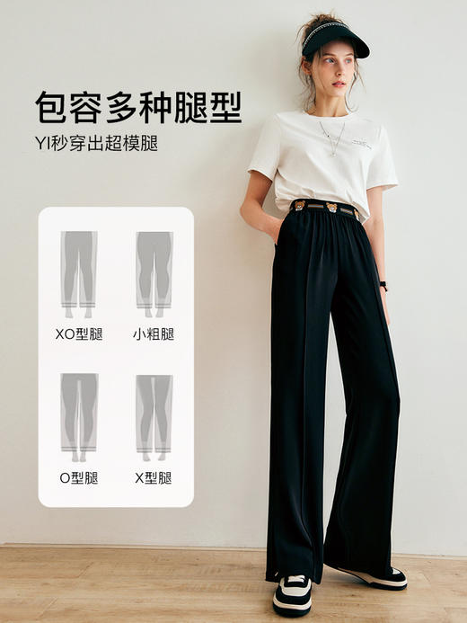 OLrain法式高级穿搭黑色休闲裤女夏2022年新款直筒阔腿设计感裤子 商品图2
