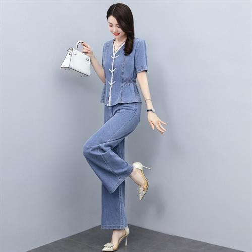 优雅修身，夏季花边牛仔时尚套装HR-XPHA10-2 商品图1