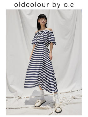 oldcolour【盛夏·胶囊系列】横条纹连衣裙夏一字领高腰设计BO23101127B