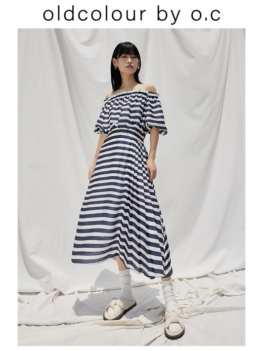 oldcolour【盛夏·胶囊系列】横条纹连衣裙夏一字领高腰设计BO23101127B 商品图0