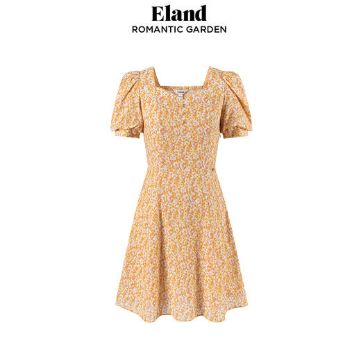 ELAND衣恋2022年春新款女士小众泡泡袖洋气肌理感短袖碎花连衣裙EEOWC25H2D 商品图4