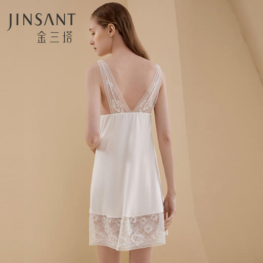 金三塔睡衣女真丝蕾丝拼接 性感免穿文胸带罩杯睡裙  YZFBA302 商品图1