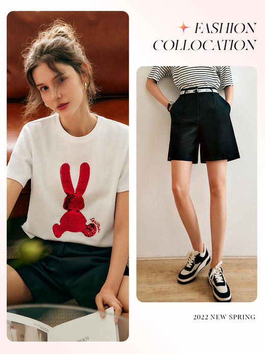 0OLrain法式高级穿搭短袖T恤女夏季2022年新款重工亮片纯棉上衣 商品图1