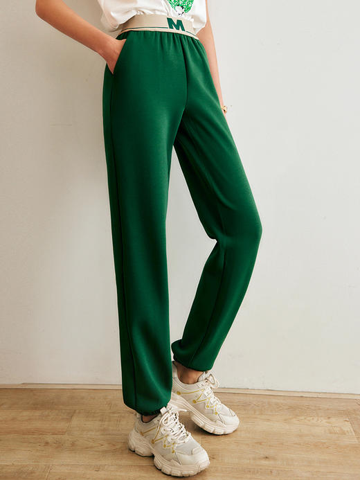 欧芮儿绿色针织休闲裤女夏季2022年新款高腰直筒束脚运动薄款卫裤 商品图0