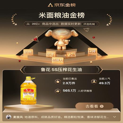 【仅供集采】鲁花 食用油 5S 压榨一级 花生油箱装 商品图2