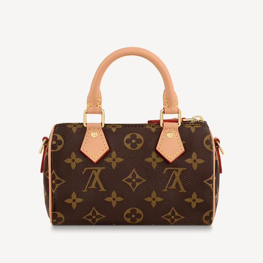 【欧洲专柜直供】LOUIS VUITTON 路易·威登 NanoSpeedv经典老花帆布拼牛皮手提单肩斜挎包 百搭便携通勤女款棕色经典必入款 M81085 商品图2