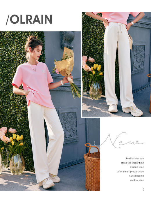 OLrain法式高级穿搭粉色短袖T恤女夏季2022年新款宽松设计感上衣 商品图2