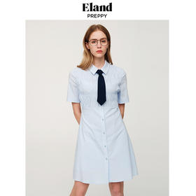 ELAND依恋2022年夏款衬衫领褶皱设计连衣裙EEOWC25N8B