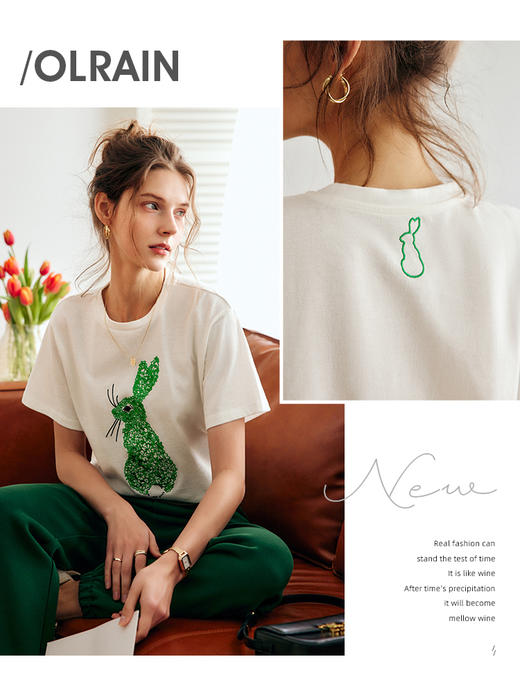 OLrain法式高级穿搭短袖T恤女夏季2022新款气质重工刺绣针织上衣 商品图2