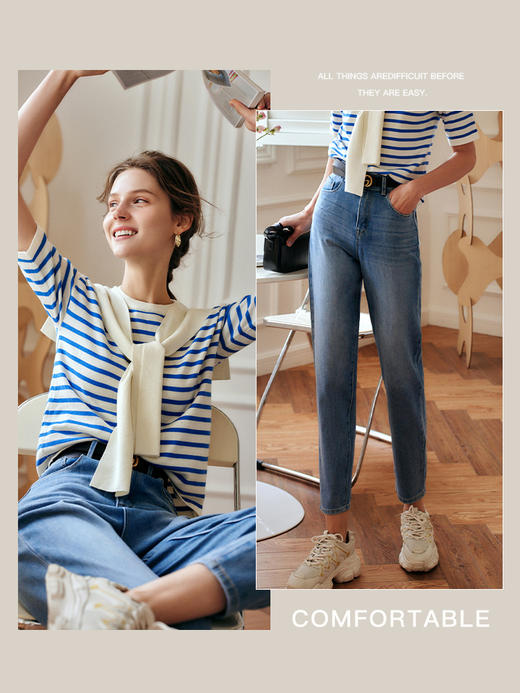 OLrain法式高级穿搭蓝白条纹针织衫女夏2022新款海军风披肩套头衫 商品图2