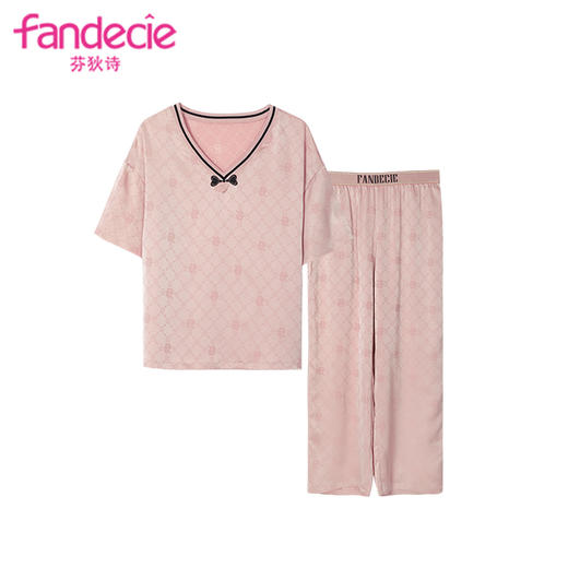 芬狄诗春夏国风印花睡衣女V领色丁薄款家居服套装FL00297 商品图1