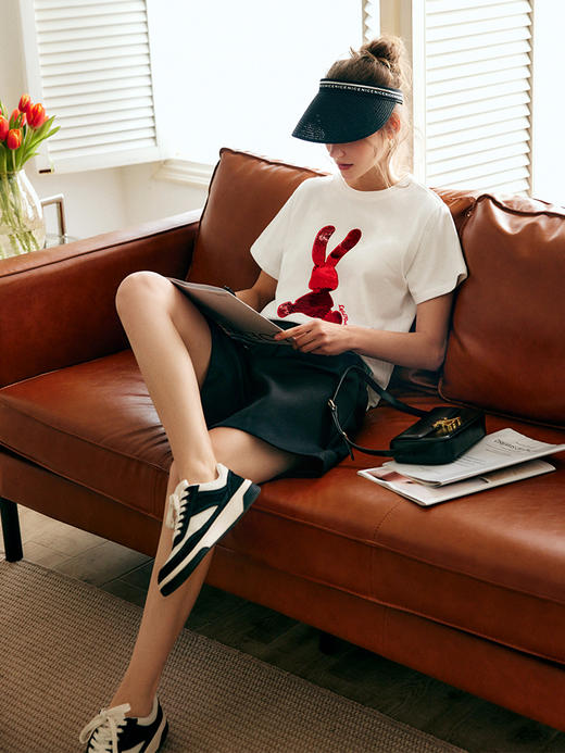 0OLrain法式高级穿搭短袖T恤女夏季2022年新款重工亮片纯棉上衣 商品图3