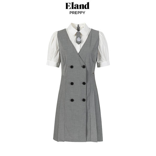 ELAND依恋2022年夏款假二件套领结百褶连衣裙EEOWC25H8M 商品图1