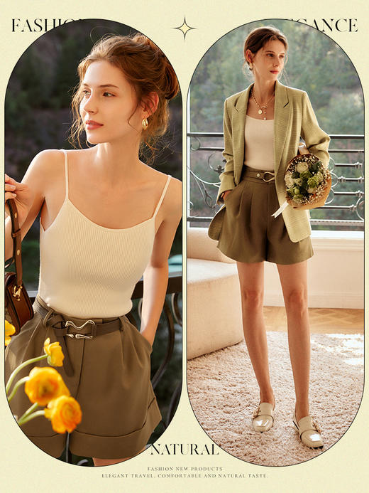 欧芮儿咖色休闲裤女春季2022新款高腰不规则直筒阔腿a字西装裤子 商品图2