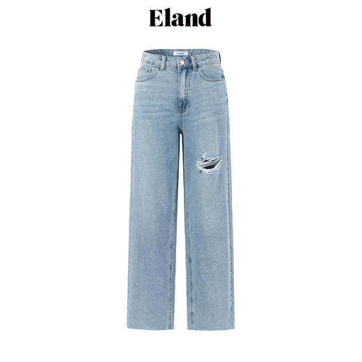 ELAND衣恋2022年夏款纯棉休闲直筒破洞牛仔裤EETJC25H5B 商品图0