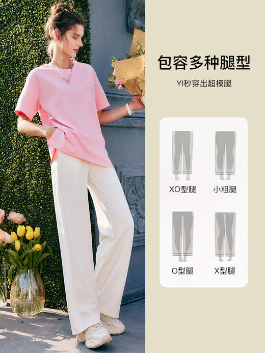 OLrain法式高级穿搭杏色休闲裤女夏季2022年新款直筒阔腿垂感长裤 商品图2