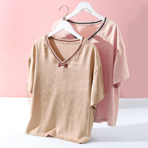 芬狄诗春夏国风印花睡衣女V领色丁薄款家居服套装FL00297 商品图3