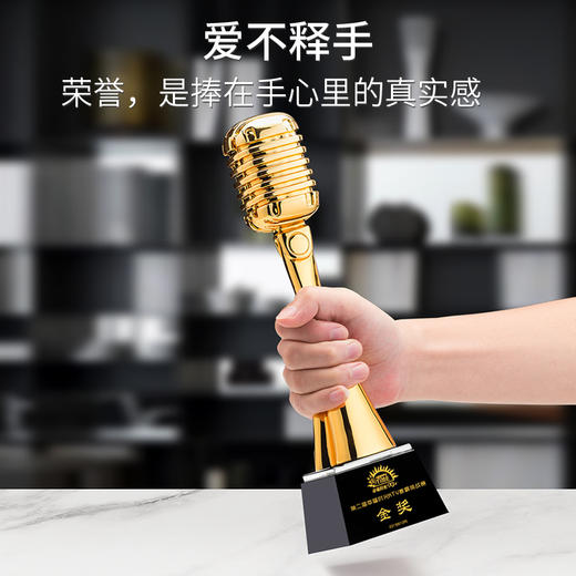 音乐金话筒奖杯定制创意镀金金属奖杯歌唱演讲比赛主持人好声音奖 商品图2