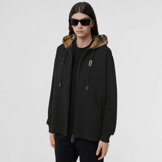 BURBERRY 巴宝莉 女士棉质宽松格纹连帽卫衣 黑色 8041071 A1189 商品图1
