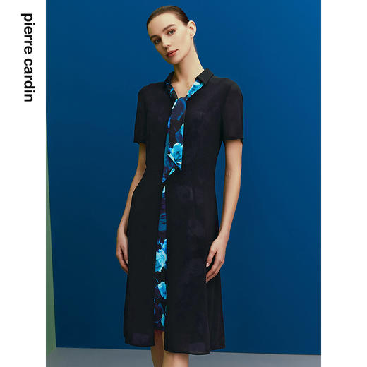 皮尔卡丹女装年夏季新款假两件式印花拼接连衣裙C22DS03B0
 商品图1