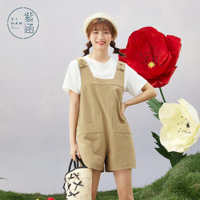 ZIHAN紫涵T恤短裤套装女2022夏季新款休闲可调节背带裤纯色短袖两件套03BS802