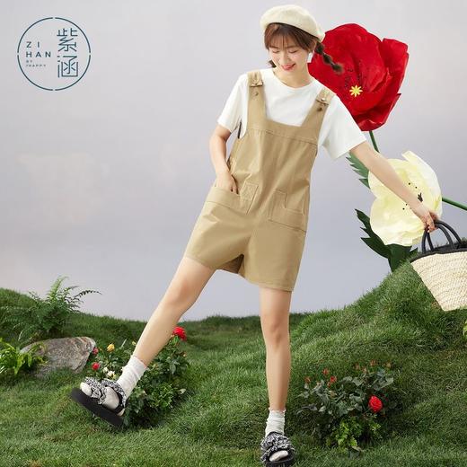 ZIHAN紫涵T恤短裤套装女2022夏季新款休闲可调节背带裤纯色短袖两件套03BS802 商品图1