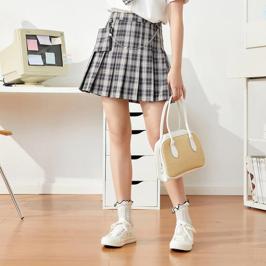 ZIHAN紫涵高腰百褶裙女笑脸链条百搭短裙2022夏新款04AS232 商品图2