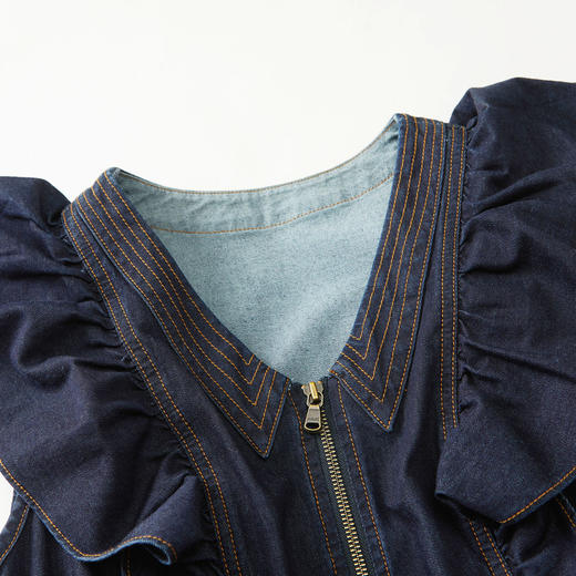 谜底2022夏季复古减龄飞飞袖修身显瘦连体牛仔短裤女222MK0510 商品图3