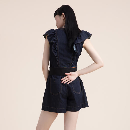谜底2022夏季复古减龄飞飞袖修身显瘦连体牛仔短裤女222MK0510 商品图2