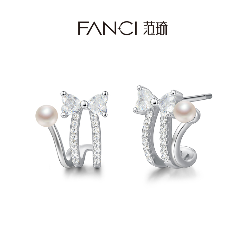 FANCI范琦 【明星同款】猫咪结耳钉925银珍珠耳钉蝴蝶结百搭耳环轻奢高级感