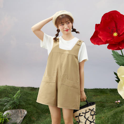 ZIHAN紫涵T恤短裤套装女2022夏季新款休闲可调节背带裤纯色短袖两件套03BS802 商品图3