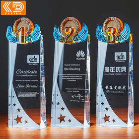玻璃水晶奖杯定制创意奖杯奖牌比赛冠军团队一二三数字周年颁奖