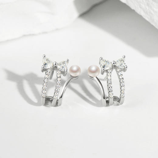 FANCI范琦 【明星同款】猫咪结耳钉925银珍珠耳钉蝴蝶结百搭耳环轻奢高级感 商品图2